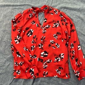 Red floral flowy blouse